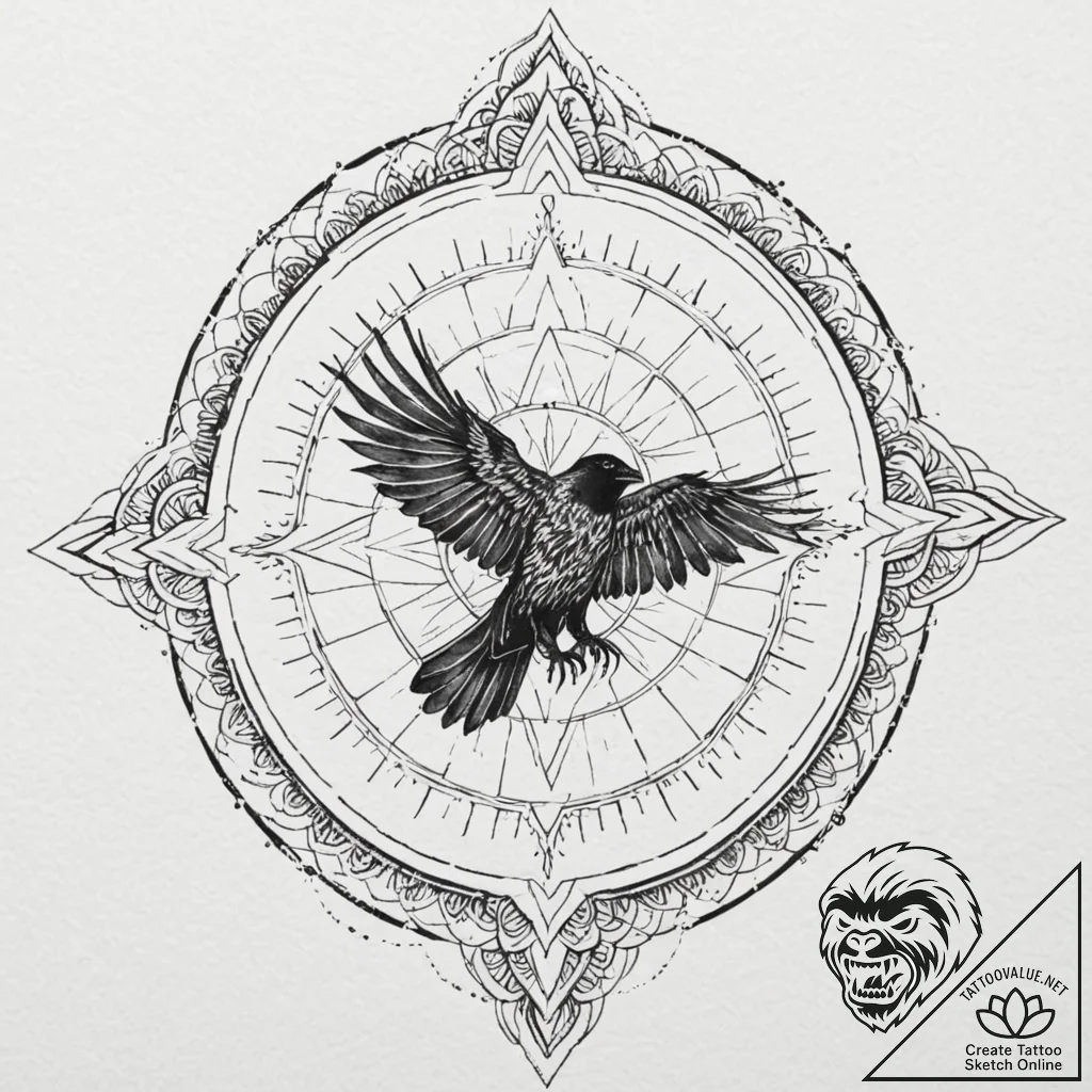 Spectral raven beneath starlit sky, tattoo sk... - tattoo sketch (№1752267863_0, 11.07.2025 21:04) — tattoovalue.net