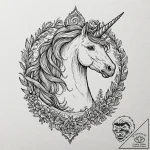 Unicorn with a horn of spiraling darkness, ar… – tattoo sketch (№1752267947_0, 11.07.2025 21:05) — tattoovalue.net