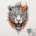 Jaguar mask devouring celestial flame, ink il… – tattoo sketch (№1752268031_0, 11.07.2025 21:07) — tattoovalue.net
