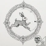 Rabbit silhouette jumping over the moon, tatt… – tattoo sketch (№1752268113_0, 11.07.2025 21:08) — tattoovalue.net
