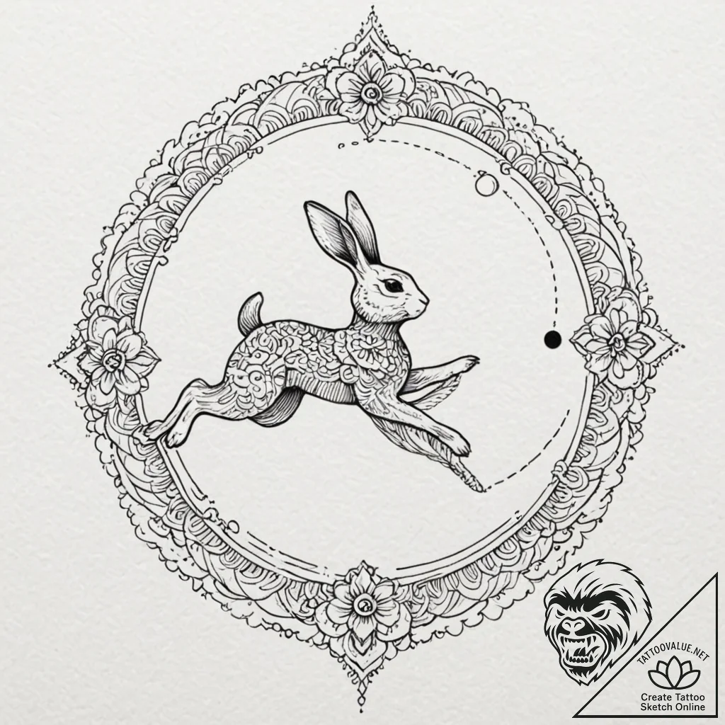 Rabbit silhouette jumping over the moon, tatt... - tattoo sketch (№1752268113_0, 11.07.2025 21:08) — tattoovalue.net