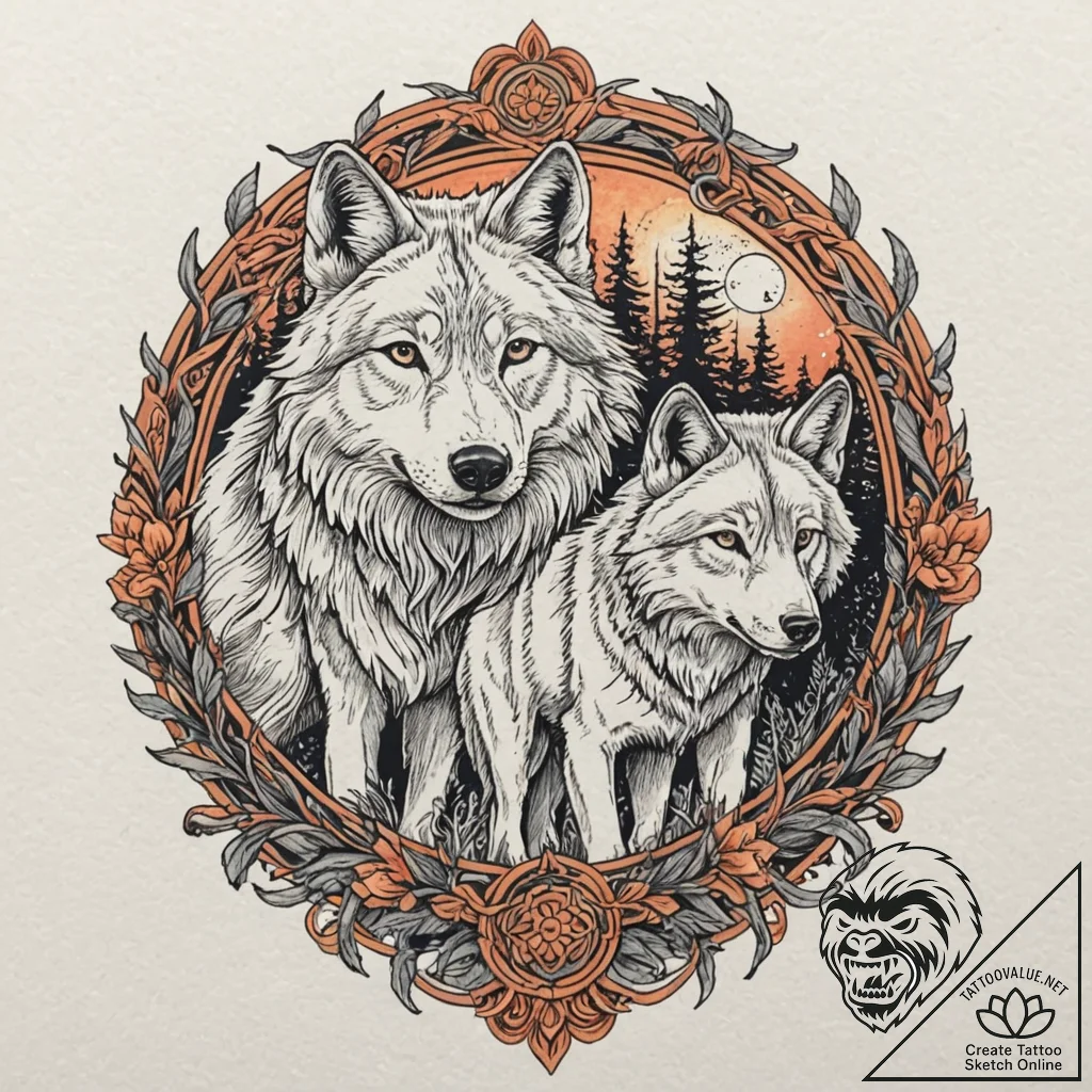 Infrared view of a wolf pack hunting, tattoo... - tattoo sketch (№1752268450_0, 11.07.2025 21:14) — tattoovalue.net