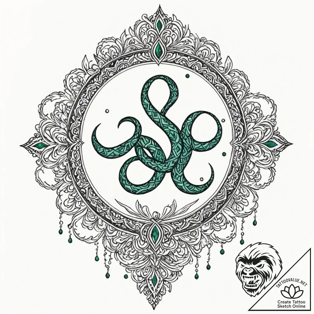 Emerald scales reflecting starlight, artistic... - tattoo sketch (№1752268783_0, 11.07.2025 21:19) — tattoovalue.net