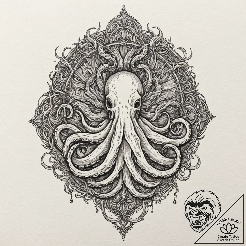 Kraken eye beneath frozen sea, tattoo sketch... - tattoo sketch (№1752268951_0, 11.07.2025 21:22) — tattoovalue.net