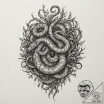 Ashen serpent entangled in roots, tattoo line… – tattoo sketch (№1752269368_0, 11.07.2025 21:29) — tattoovalue.net