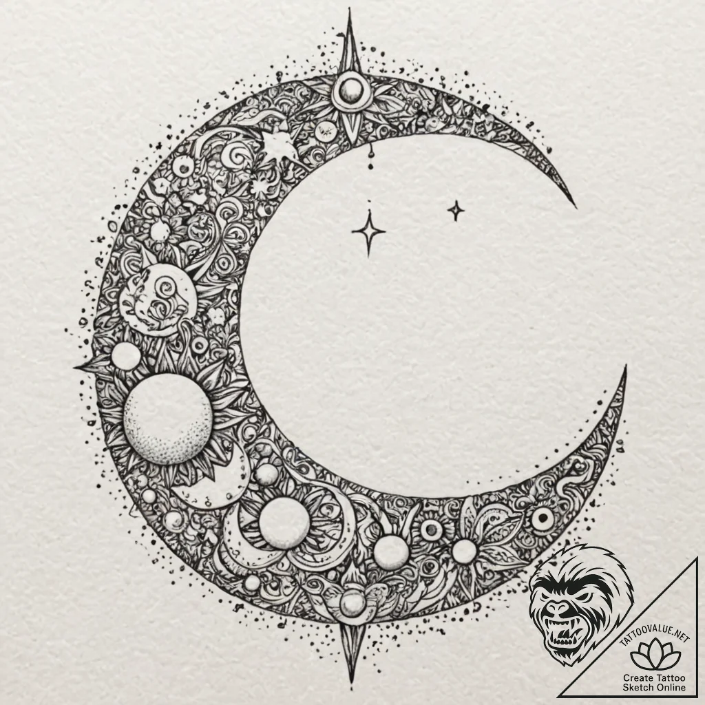 Moon, artistic tattoo sketch, vibrant colors,... - tattoo sketch (№1752269535_0, 11.07.2025 21:32) — tattoovalue.net