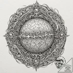 Orb devouring celestial flame, tattoo line ar… – tattoo sketch (№1752269868_0, 11.07.2025 21:37) — tattoovalue.net