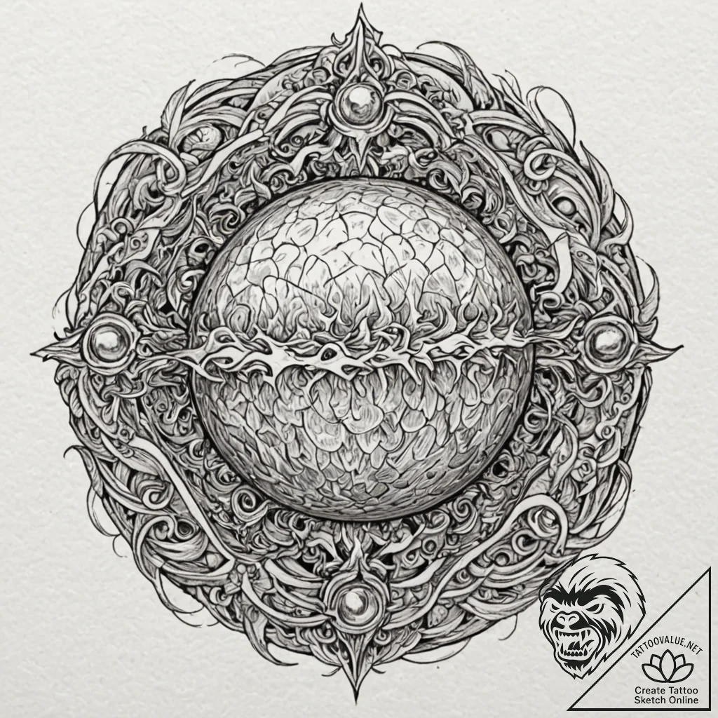Orb devouring celestial flame, tattoo line ar... - tattoo sketch (№1752269868_0, 11.07.2025 21:37) — tattoovalue.net
