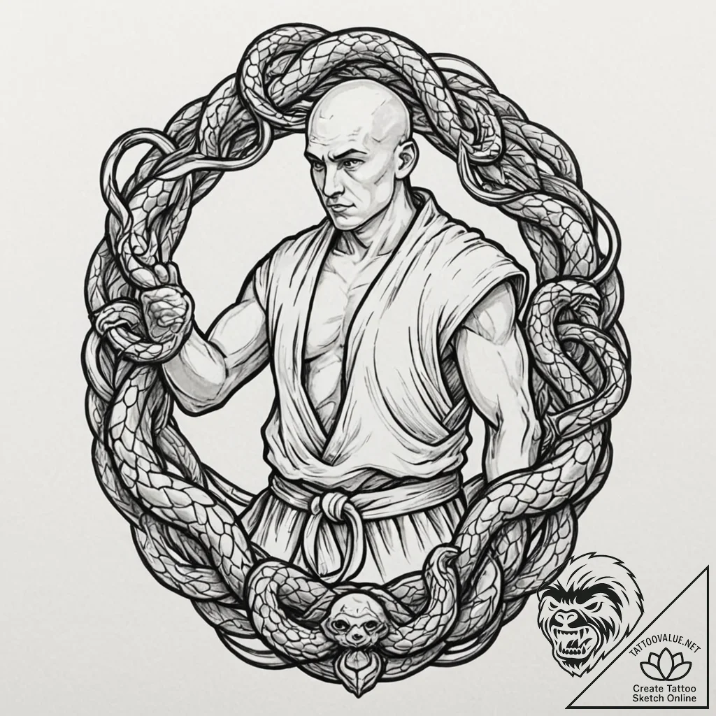 Monk staff entwined with serpents, artistic t... - tattoo sketch (№1752269953_0, 11.07.2025 21:39) — tattoovalue.net