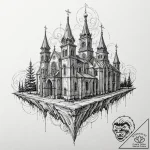 Russian prison-style tattoo of a cathedral, b… – tattoo sketch (№1752270620_0, 11.07.2025 21:50) — tattoovalue.net