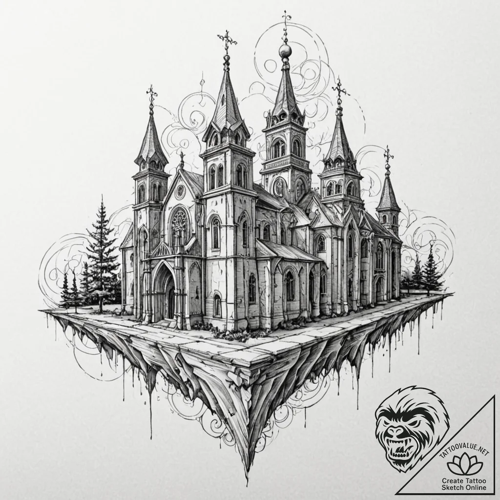 Russian prison-style tattoo of a cathedral, b... - tattoo sketch (№1752270620_0, 11.07.2025 21:50) — tattoovalue.net