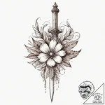 Feathered dagger through bone flower, concept… – tattoo sketch (№1752270870_0, 11.07.2025 21:54) — tattoovalue.net