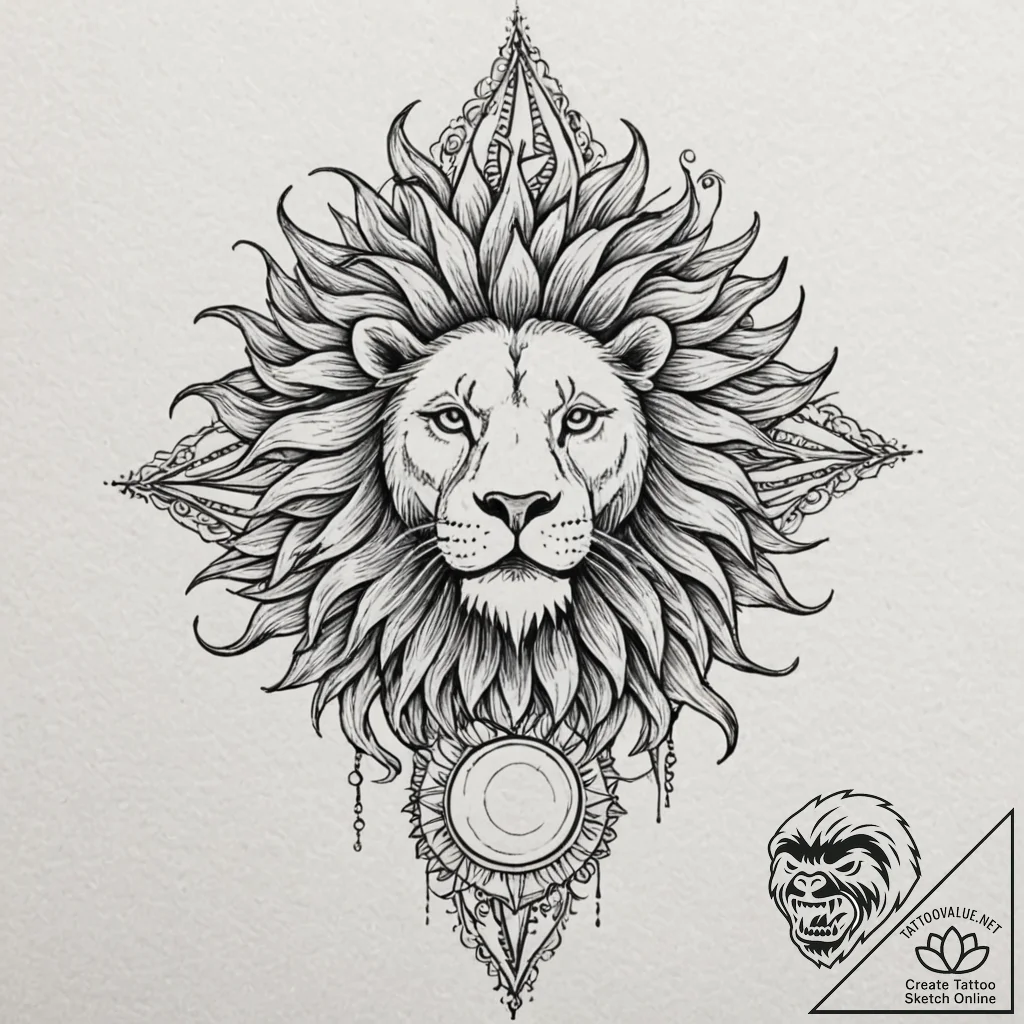 Lion paw beneath spectral sun, tattoo flash s... - tattoo sketch (№1752271210_0, 11.07.2025 22:00) — tattoovalue.net