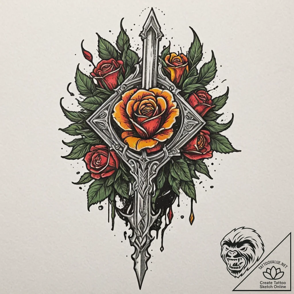 Dagger above shattered mirror, concept art fo... - tattoo sketch (№1752271289_0, 11.07.2025 22:01) — tattoovalue.net