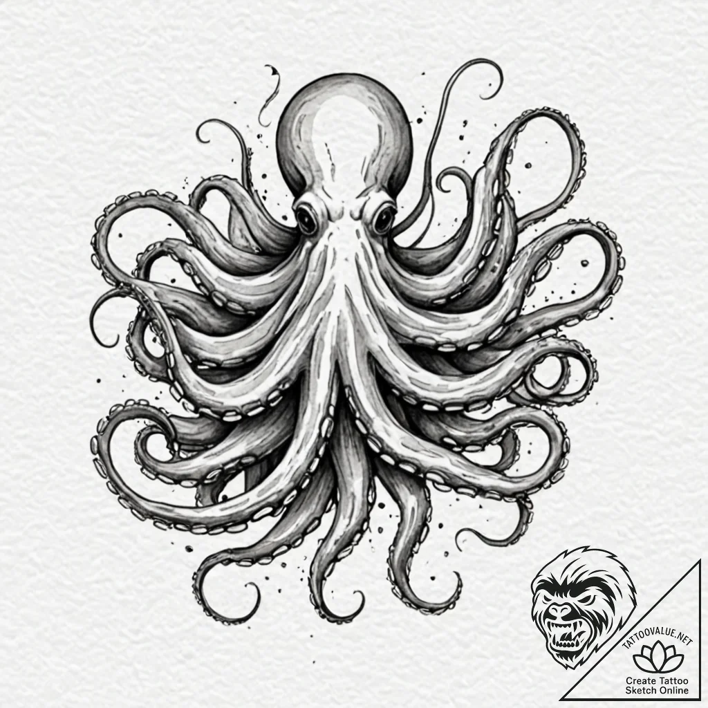 Octopus with each tentacle holding a differen... - tattoo sketch (№1752271371_0, 11.07.2025 22:02) — tattoovalue.net