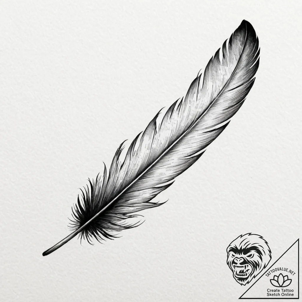 A single raven feather - tattoo sketch (№1752271705_0, 11.07.2025 22:08) — tattoovalue.net