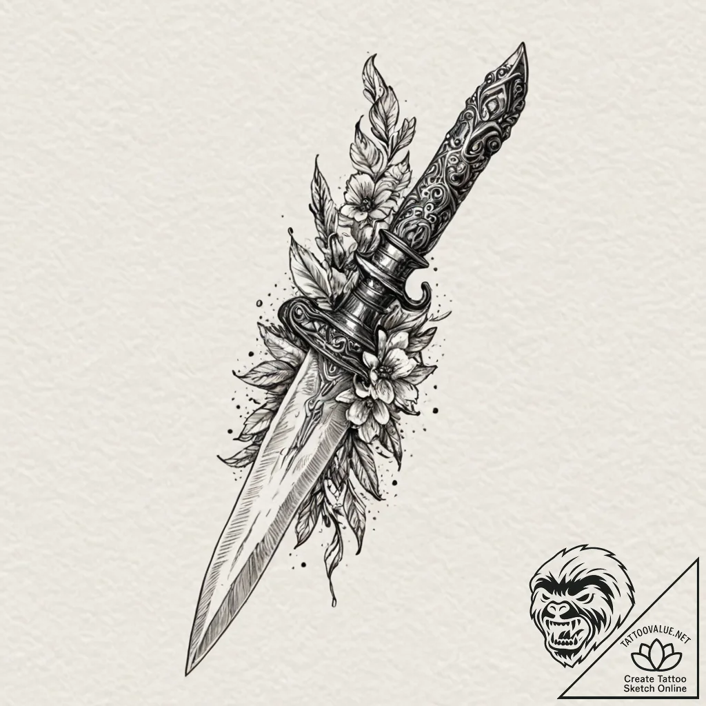 Obsidian dagger with a handle of carved bone,... - tattoo sketch (№1752271790_0, 11.07.2025 22:09) — tattoovalue.net