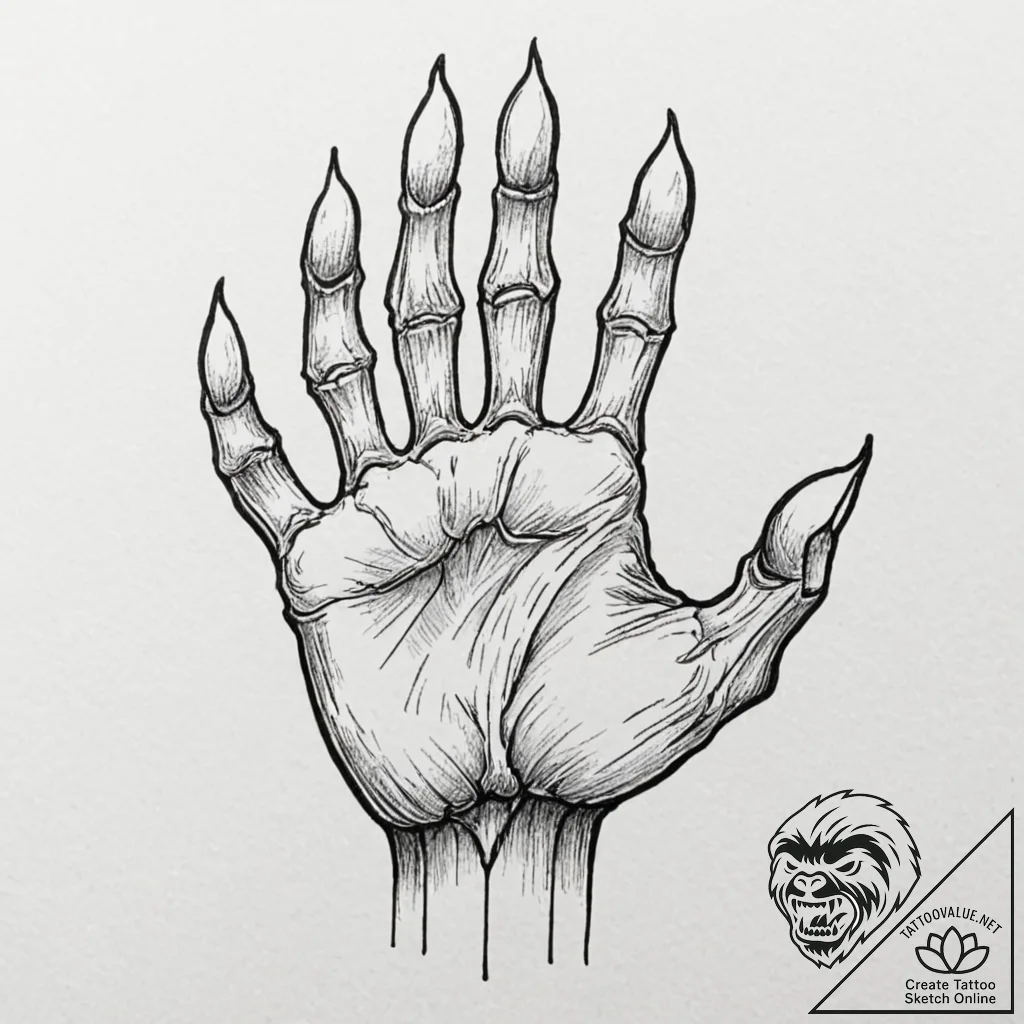 Yeti claw gripping bone relic, tattoo drawing... - tattoo sketch (№1752272123_0, 11.07.2025 22:15) — tattoovalue.net