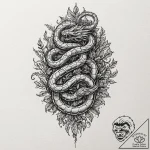 Jungle serpent crowned with roots, tattoo dra… – tattoo sketch (№1752272376_0, 11.07.2025 22:19) — tattoovalue.net