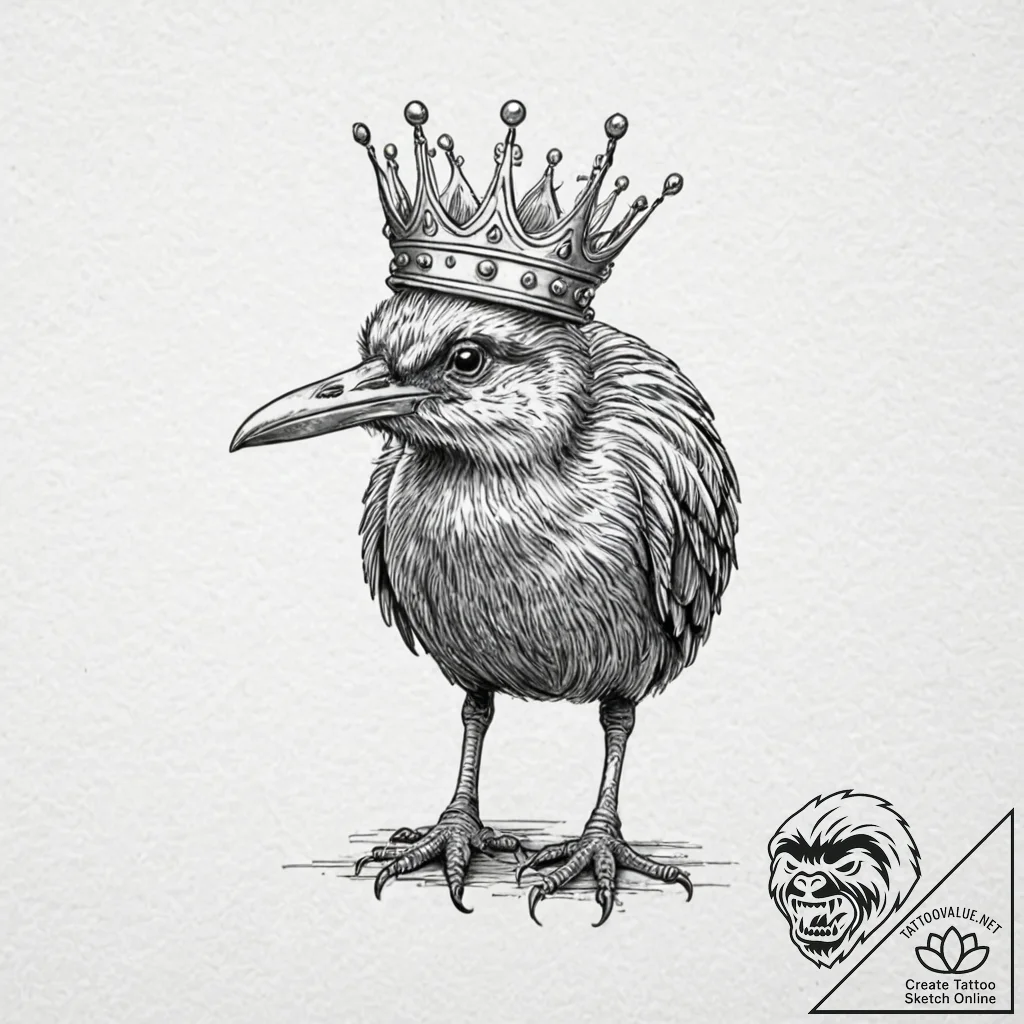 Kiwi bird with bone crown, concept art for ta... - tattoo sketch (№1752272459_0, 11.07.2025 22:20) — tattoovalue.net