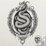 Ivory serpent around shattered helm, tattoo s… – tattoo sketch (№1752273118_0, 11.07.2025 22:31) — tattoovalue.net