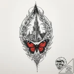 Moth cocoon beneath shattered spire, tattoo d… – tattoo sketch (№1752273998_0, 11.07.2025 22:46) — tattoovalue.net