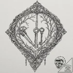 Quartz key unlocking bone cage, tattoo line a… – tattoo sketch (№1752274166_0, 11.07.2025 22:49) — tattoovalue.net