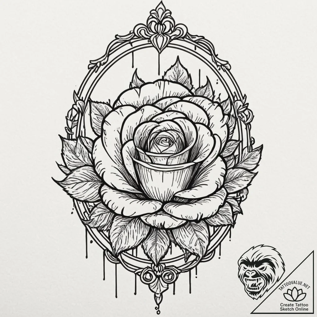 Rose mirror beneath spectral gate, concept ar... - tattoo sketch (№1752274334_0, 11.07.2025 22:52) — tattoovalue.net