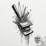 Data-knife plunging into a server, causing a… – tattoo sketch (№1752275007_0, 11.07.2025 23:03) — tattoovalue.net