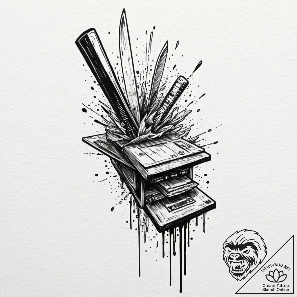 Data-knife plunging into a server, causing a... - tattoo sketch (№1752275007_0, 11.07.2025 23:03) — tattoovalue.net