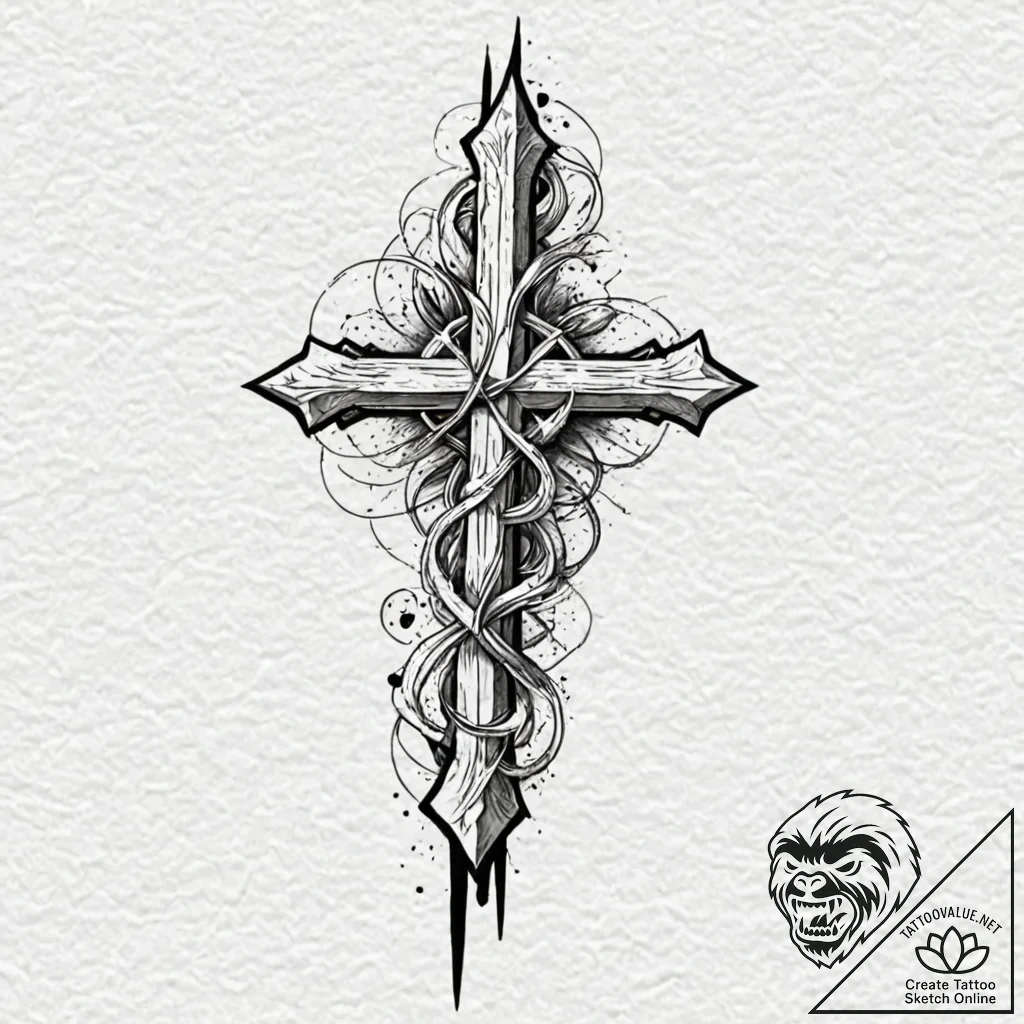 Old banner torn by wind, ink illustration for... - tattoo sketch (№1752275175_0, 11.07.2025 23:06) — tattoovalue.net