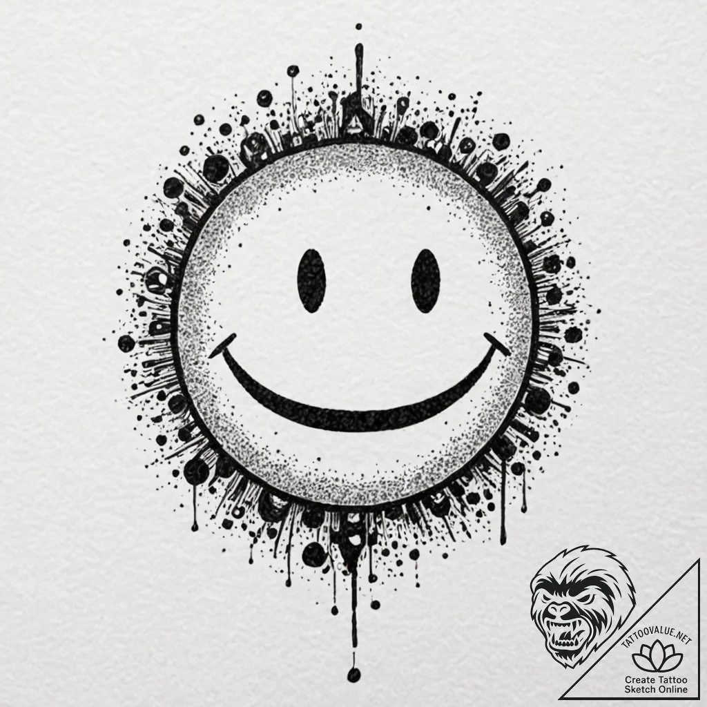 Glitching smiley face emoticon, tattoo sketch... - tattoo sketch (№1752275763_0, 11.07.2025 23:16) — tattoovalue.net