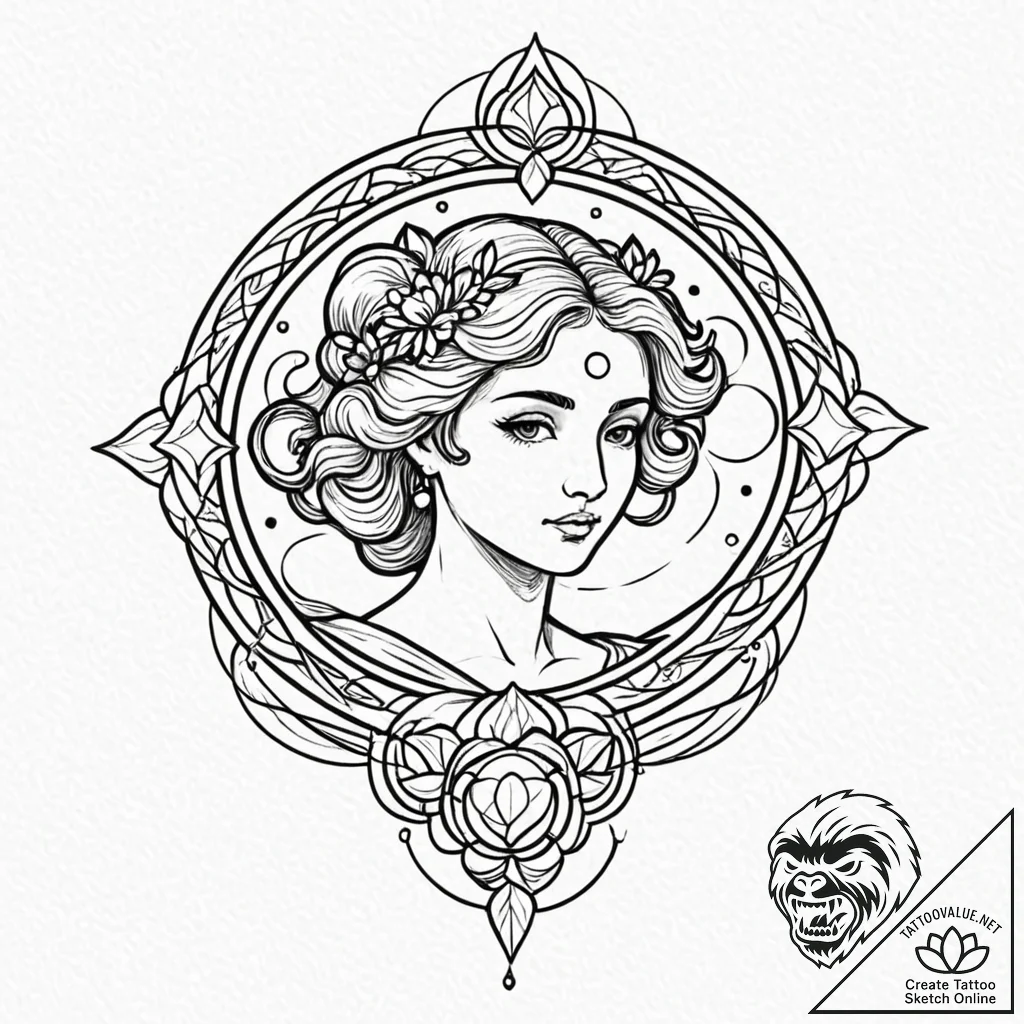 Symbol of a goddess (e.g., venus's mirror, di... - tattoo sketch (№1752275933_0, 11.07.2025 23:18) — tattoovalue.net