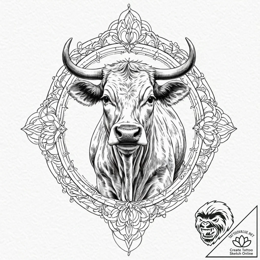 A classic bell on a cow, rural,, concept art... - tattoo sketch (№1752276019_0, 11.07.2025 23:20) — tattoovalue.net