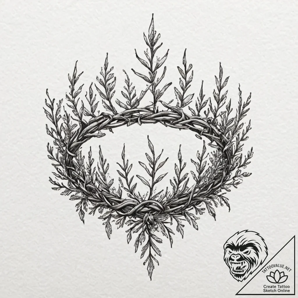 Ancient crown wrapped in barbed vines, tattoo... - tattoo sketch (№1752276355_0, 11.07.2025 23:25) — tattoovalue.net