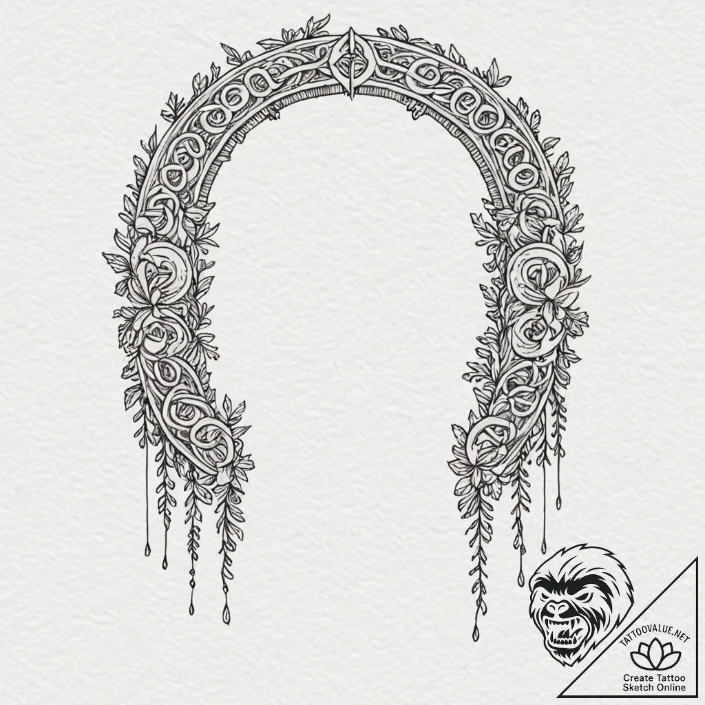 Bone arch with runic carvings, tattoo drawing... - tattoo sketch (№1752276692_0, 11.07.2025 23:31) — tattoovalue.net