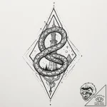 Hollow serpent beneath spectral spire, tattoo… – tattoo sketch (№1752277201_0, 11.07.2025 23:40) — tattoovalue.net