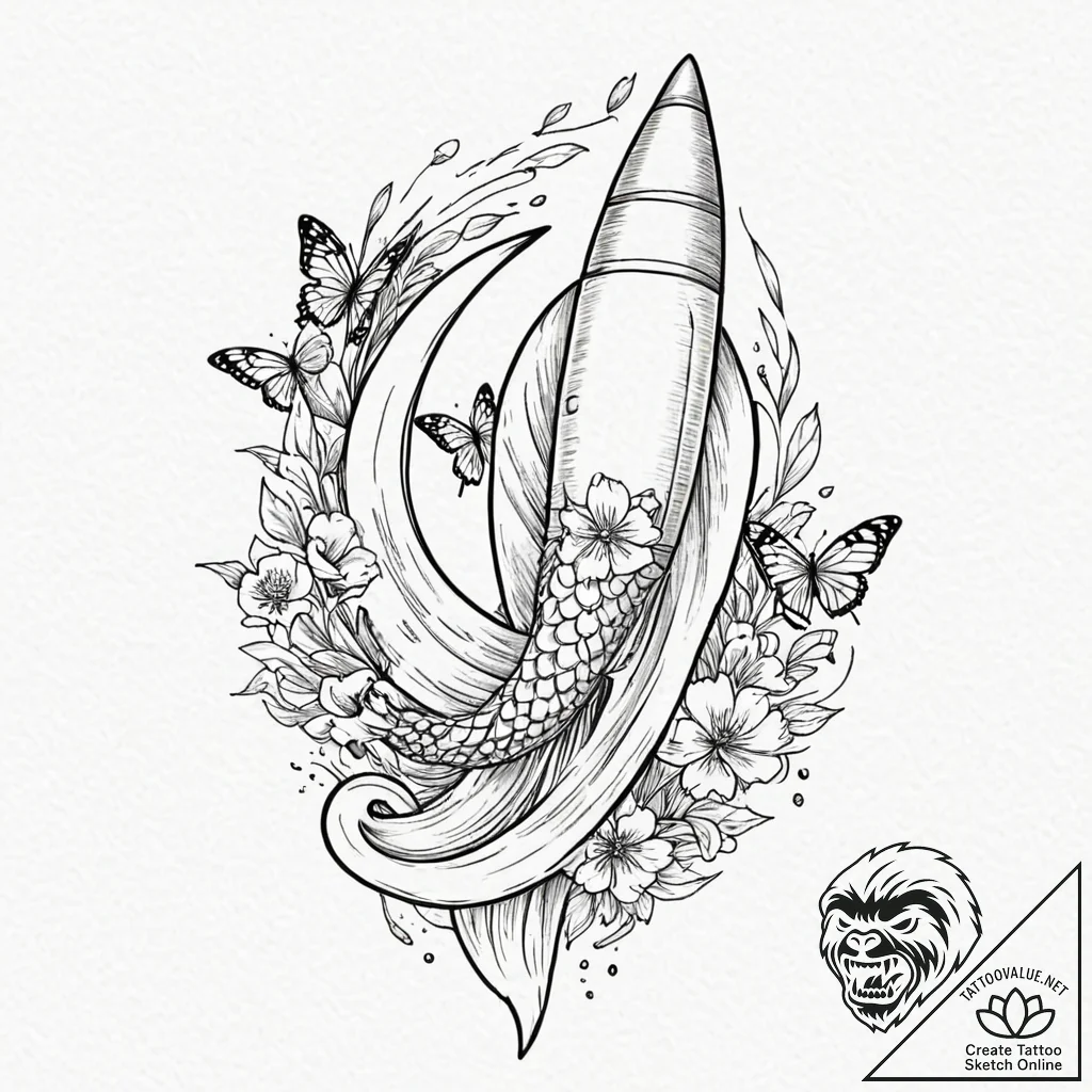 Payload fairing of a rocket, opening to relea... - tattoo sketch (№1752277285_0, 11.07.2025 23:41) — tattoovalue.net