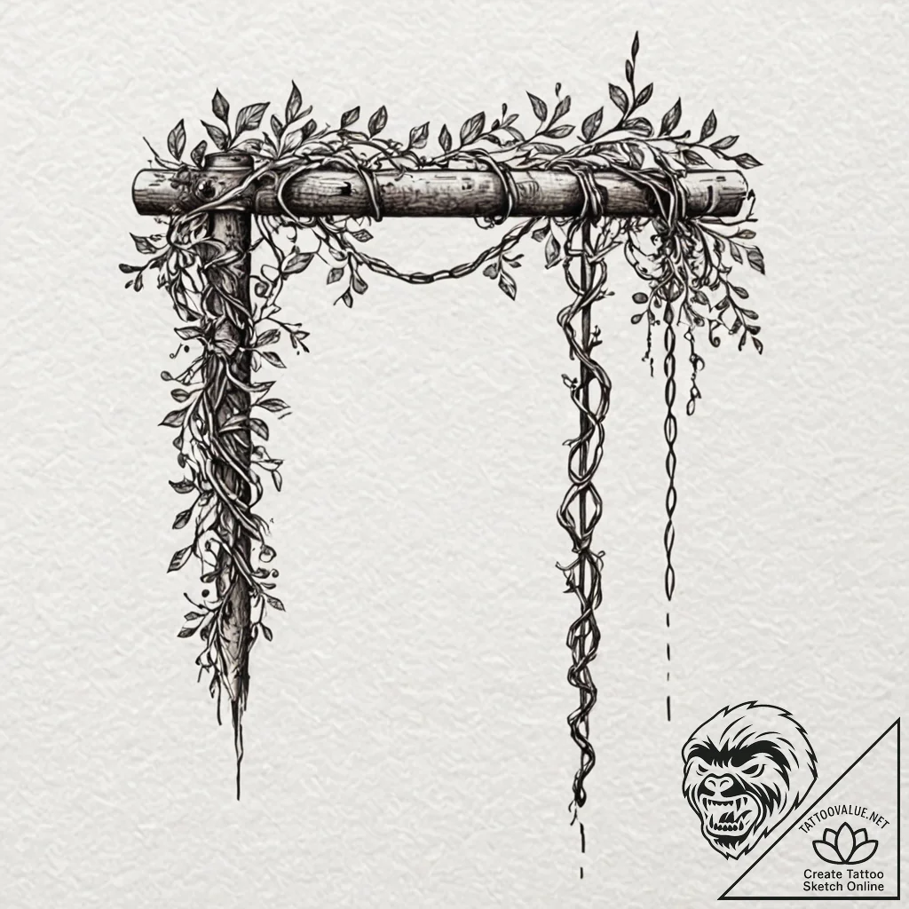 Razor vine strangling ancient gate, tattoo dr... - tattoo sketch (№1752277793_0, 11.07.2025 23:49) — tattoovalue.net