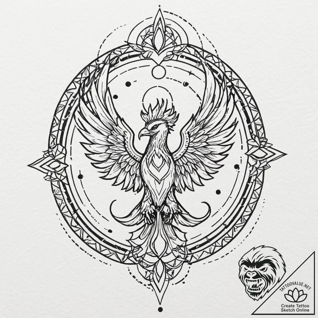 Phoenix rising from ashes (already there, but... - tattoo sketch (№1752277877_0, 11.07.2025 23:51) — tattoovalue.net