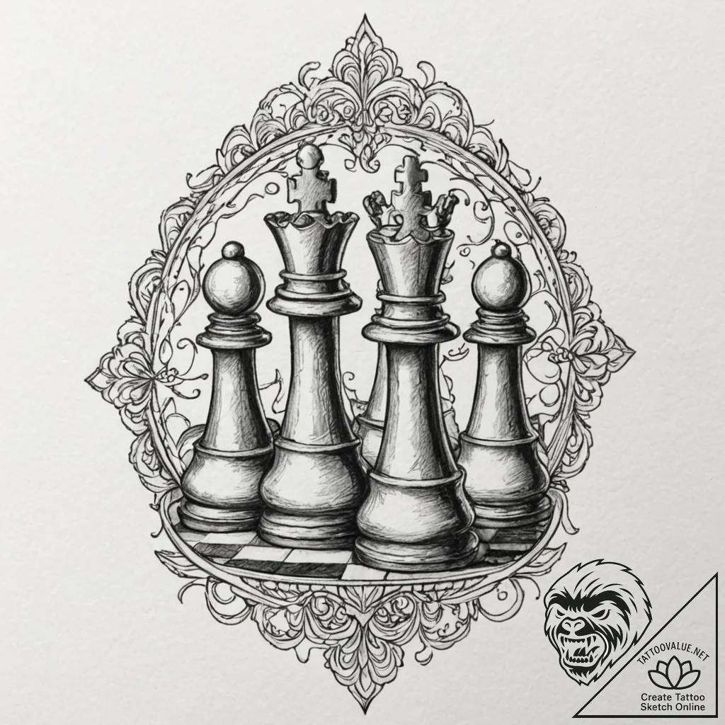 Chess, tattoo sketch design, on a clean white... - tattoo sketch (№1752278213_0, 11.07.2025 23:56) — tattoovalue.net