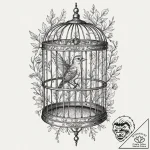 A whimsical bird in a cage, trapped,, tattoo… – tattoo sketch (№1752278632_0, 12.07.2025 00:03) — tattoovalue.net