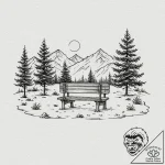 Bench in a quiet park, overlooking a serene l… – tattoo sketch (№1752278968_0, 12.07.2025 00:09) — tattoovalue.net