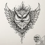 Owl wings crowned with thorns, ink illustrati… – tattoo sketch (№1752279556_0, 12.07.2025 00:19) — tattoovalue.net