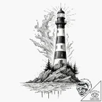 An abandoned lighthouse standing defiant agai… – tattoo sketch (№1752279809_0, 12.07.2025 00:23) — tattoovalue.net