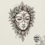 Stone mask veiled in ivy, tattoo line art, dy… – tattoo sketch (№1752279893_0, 12.07.2025 00:24) — tattoovalue.net