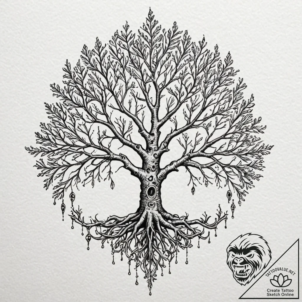 Ice tree growing through bones, artistic tatt... - tattoo sketch (№1752280400_0, 12.07.2025 00:33) — tattoovalue.net
