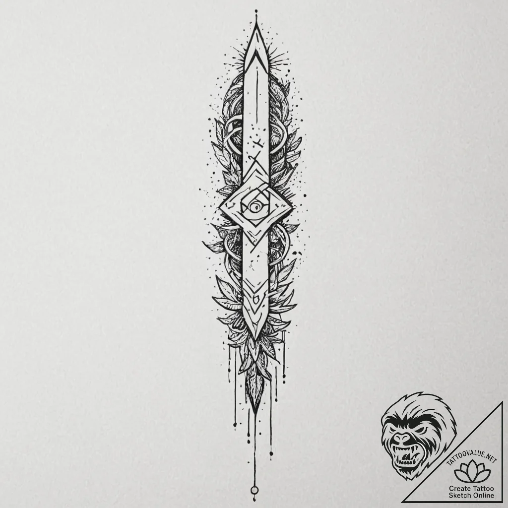 Obelisk cracked with glowing runes, tattoo dr... - tattoo sketch (№1752280810_0, 12.07.2025 00:40) — tattoovalue.net