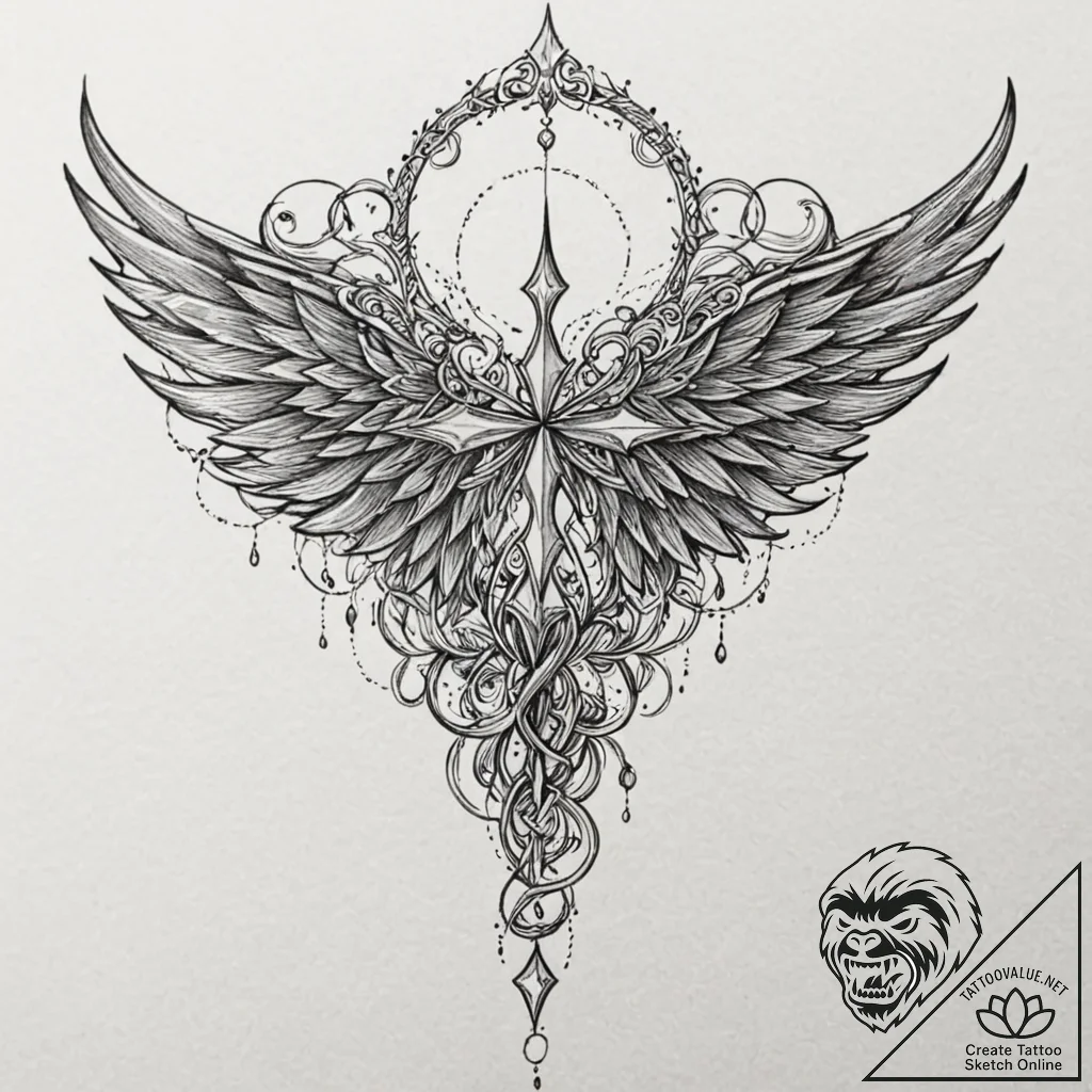Glyph-etched wings devouring starlight, tatto... - tattoo sketch (№1752280893_0, 12.07.2025 00:41) — tattoovalue.net