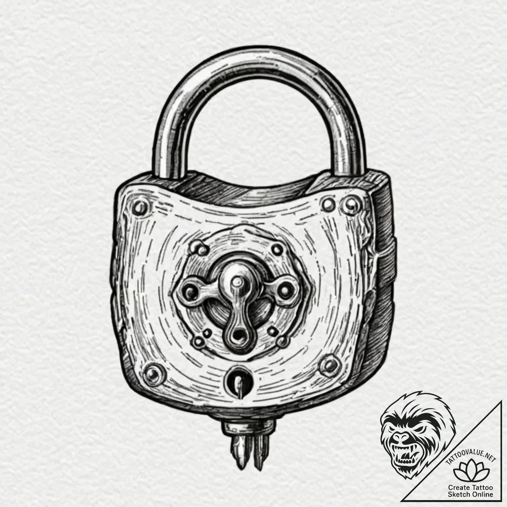 Key turning within bone lock, ink illustratio... - tattoo sketch (№1752281393_0, 12.07.2025 00:49) — tattoovalue.net